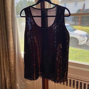 Slinky Brand Sequined Front Tank Top in Black, Size XL